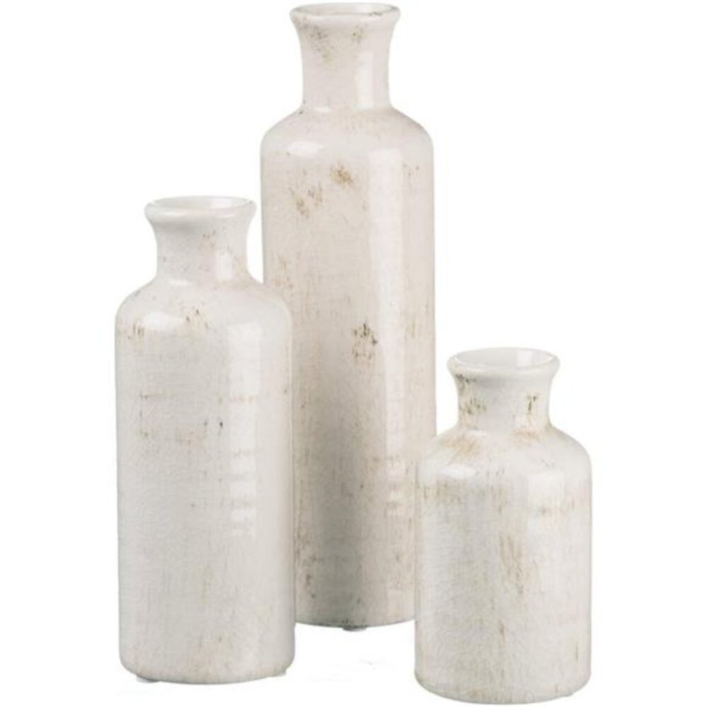Sullivans White Ceramic Vase Set, Farmhouse Decor, Home Decorative Vase, Vases
